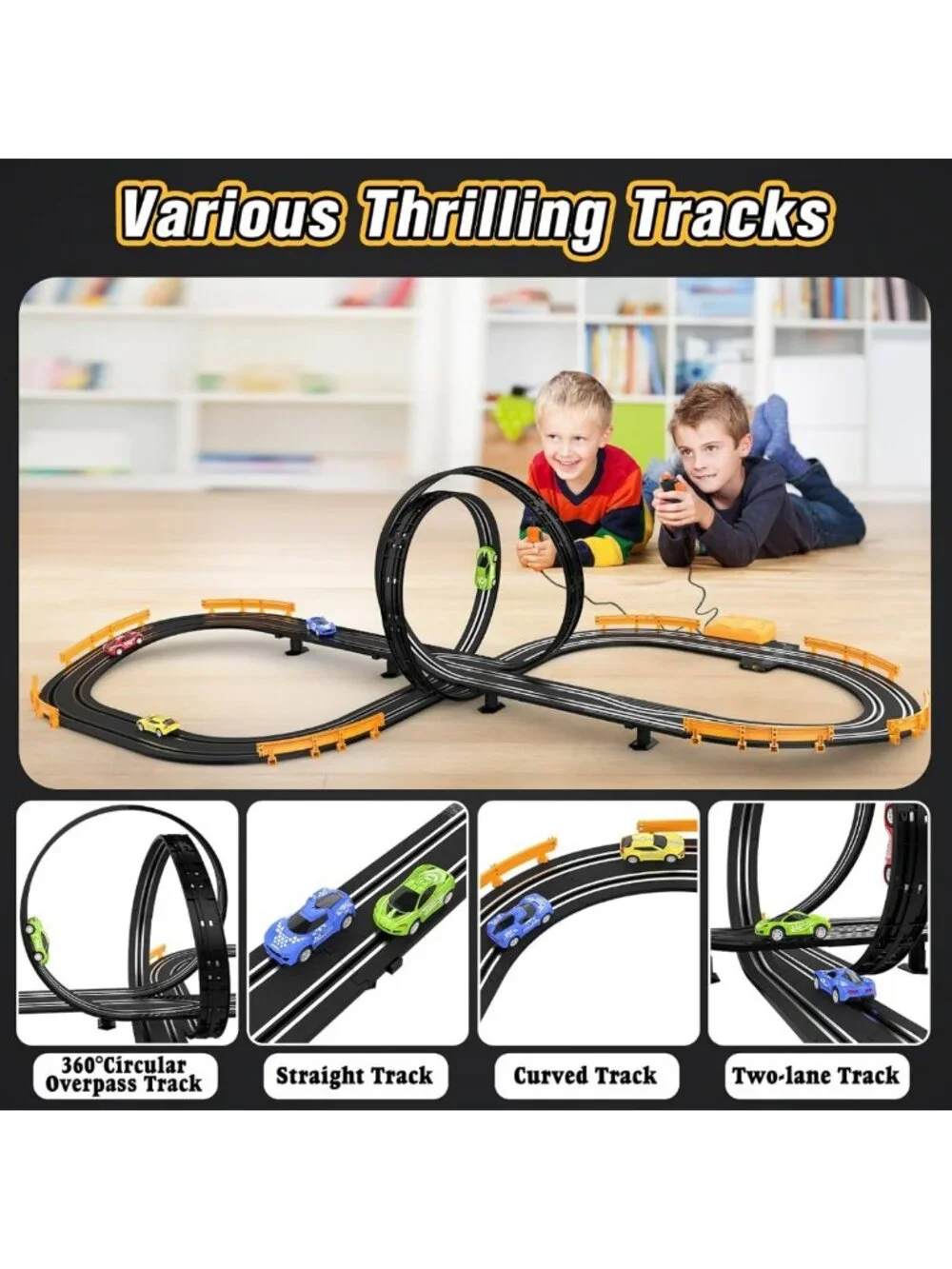High-Speed Slot Car Race Track Set with 4 Cars & Dual Controllers - Fun Gift for